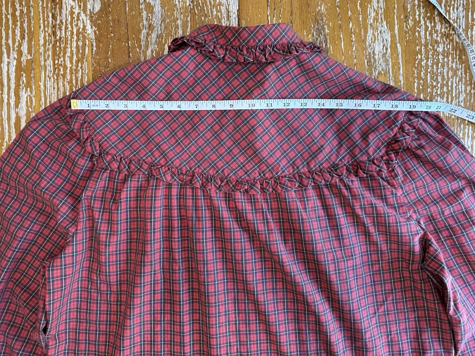 VTG 70s GLORIA VANDERBILT Plaid Ruffle Trim Prairie Victorian Button Top Sz 40