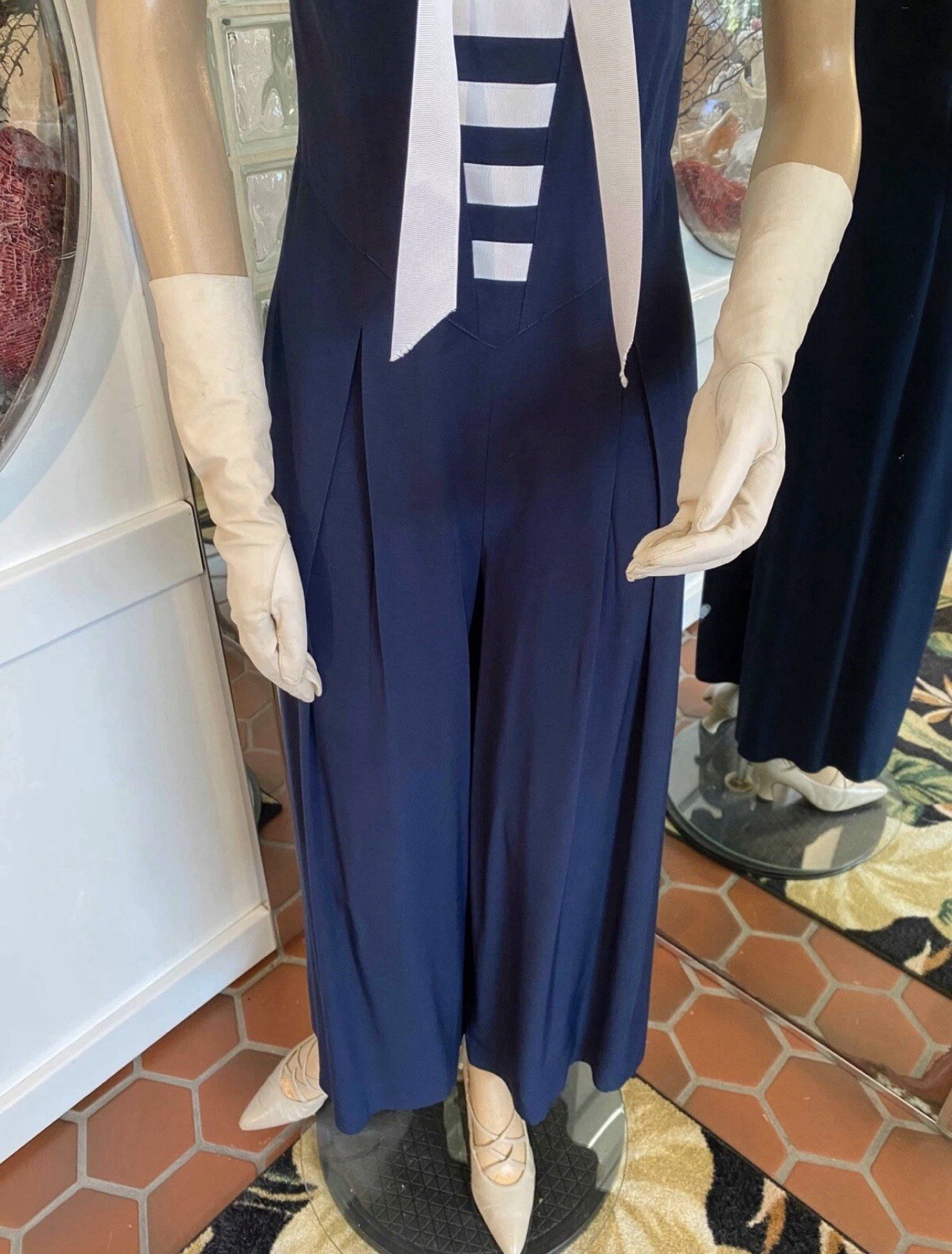 Vintage 40’s Patriotic Joseph Ribkoff Pin up Sailor Jumpsuit Romper Size 8