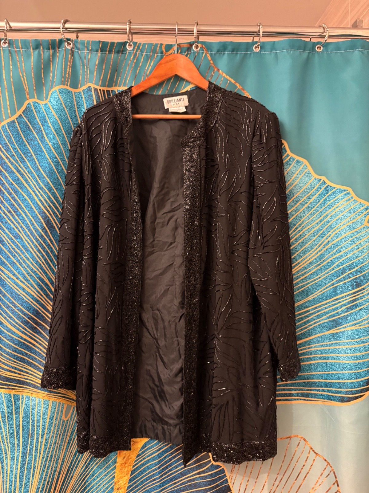 VTG Brilliante By J.A. Beaded Silk Jacket Duster Coat 2X Evening