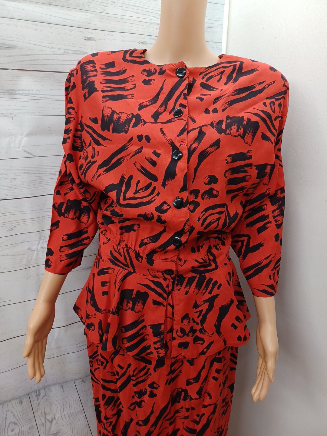 Vintage Mirrors II Long Sleeve Dress Sz 12 Red Black