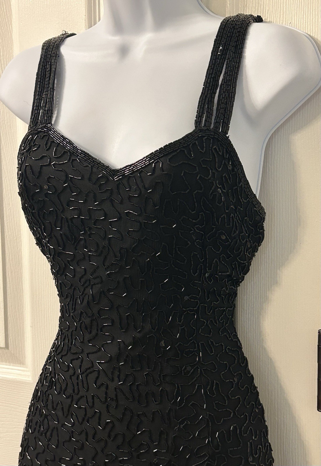 Vintage Lawrence Kazar Black Beaded Party Dress Old Hollywood Marilyn 50s READ