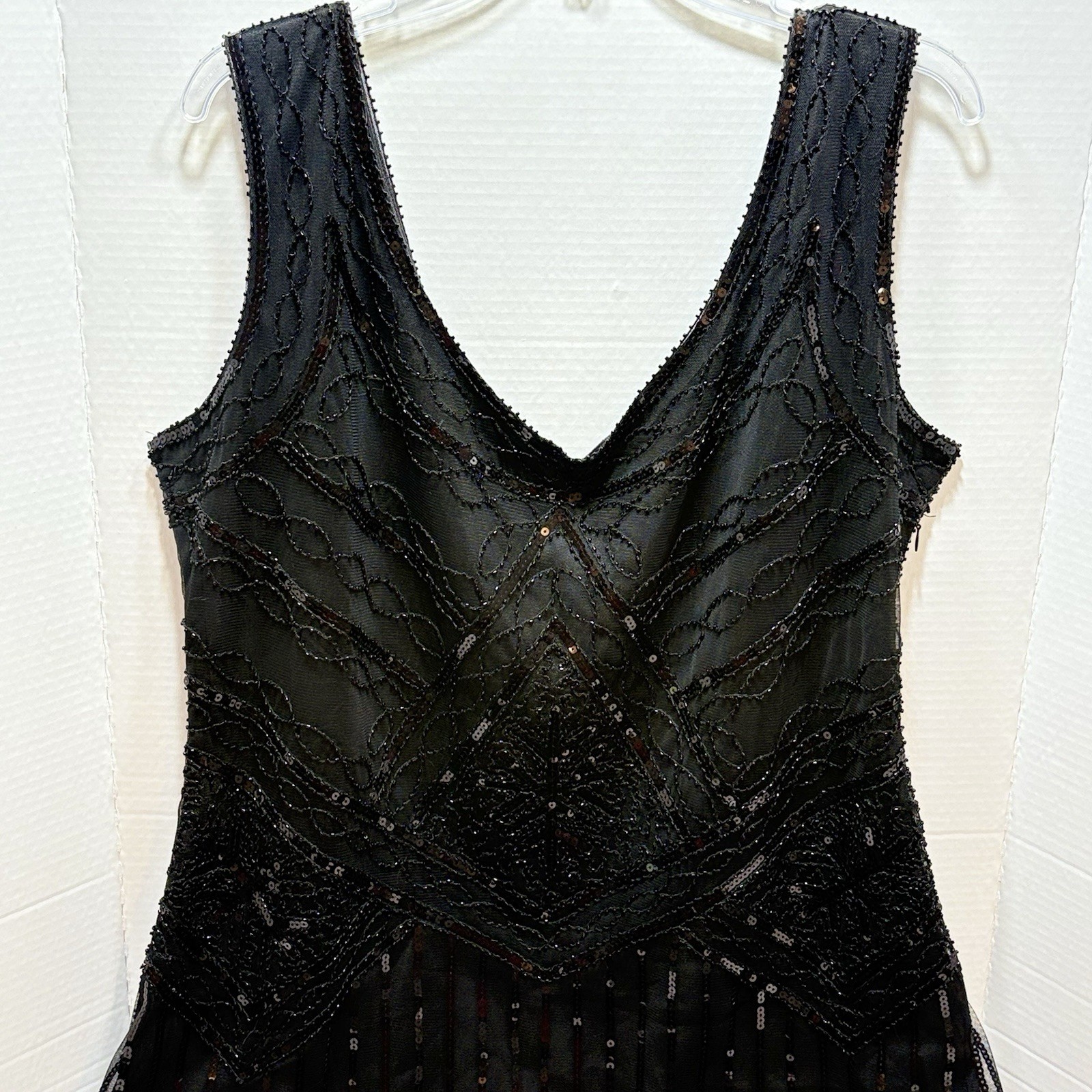 Black Sequin Beaded Flapper Dress Gatsby Fringe Mesh Cocktail Party Dress 3XL