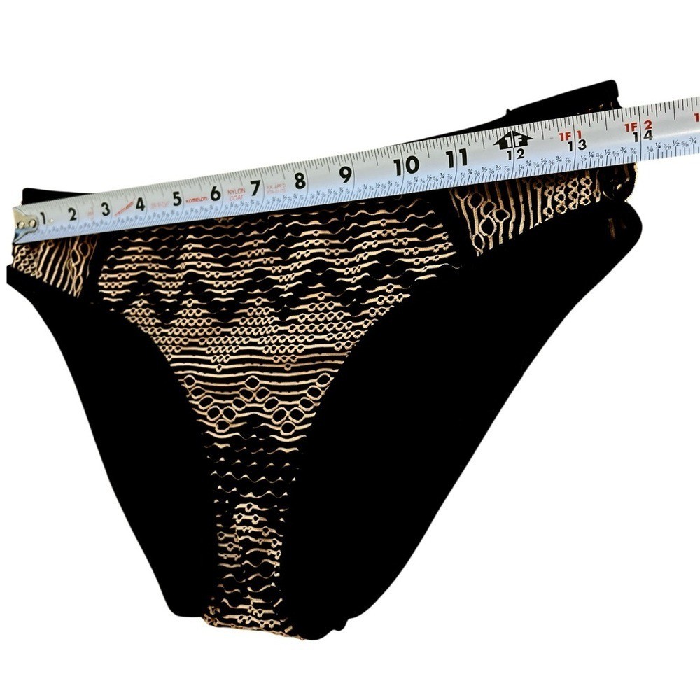 BECCA Reveal Hipster Crochet Bikini Bottom, Color Black/Gold, Size Small
