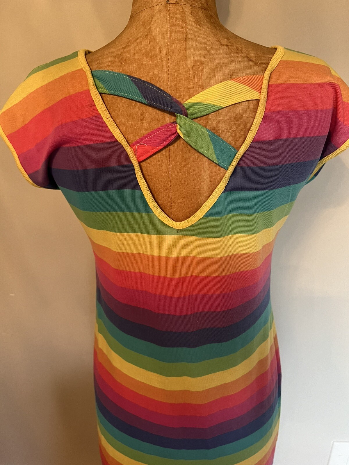 Rare Vintage 1980’s OP Ocean Pacific Rainbow Stripe T-shirt Dress USA Small
