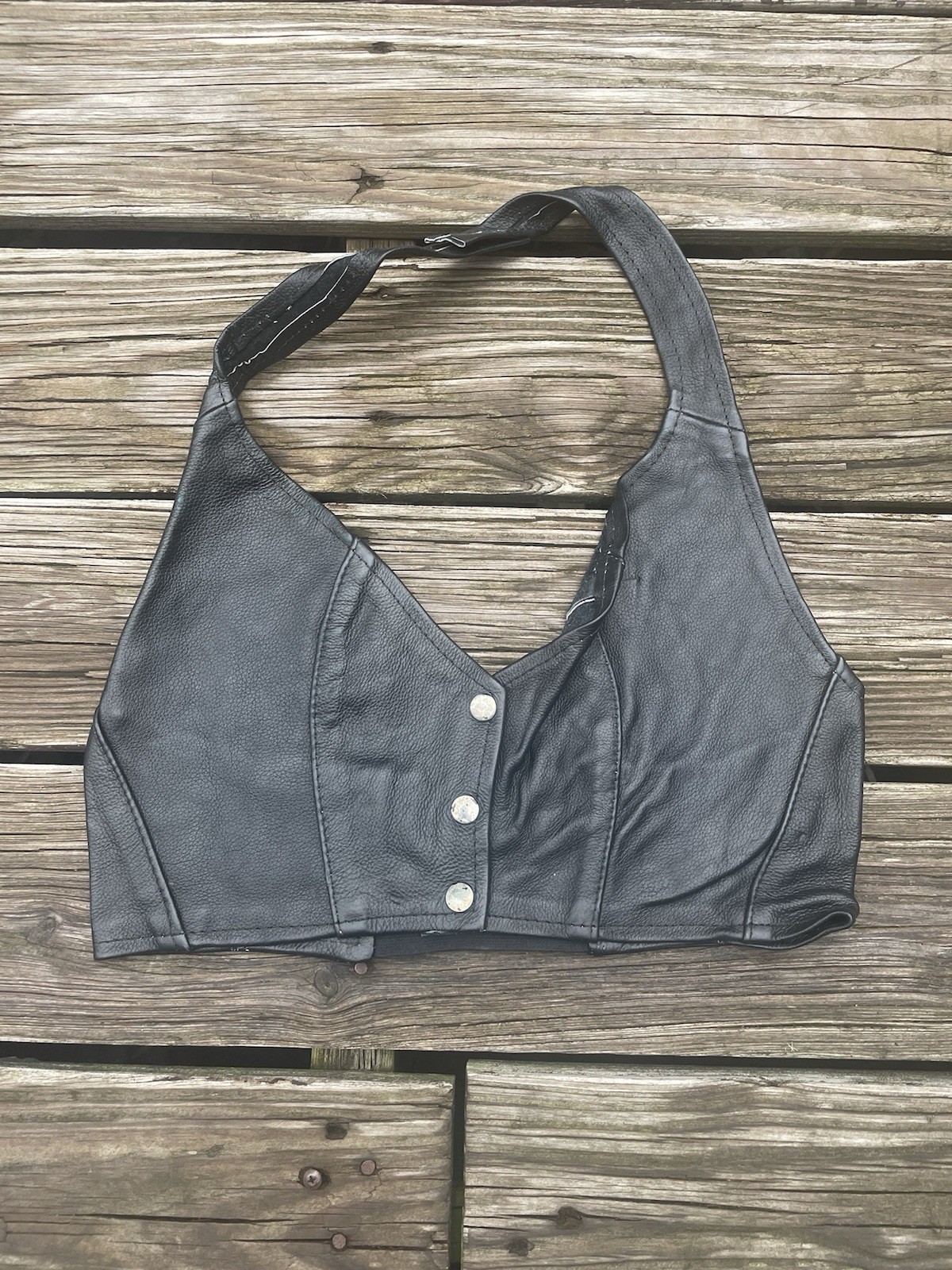 Vtg Leather Biker’s Dream Apparel Crop Vest Tank Top Bra Glam Rock Shirt L
