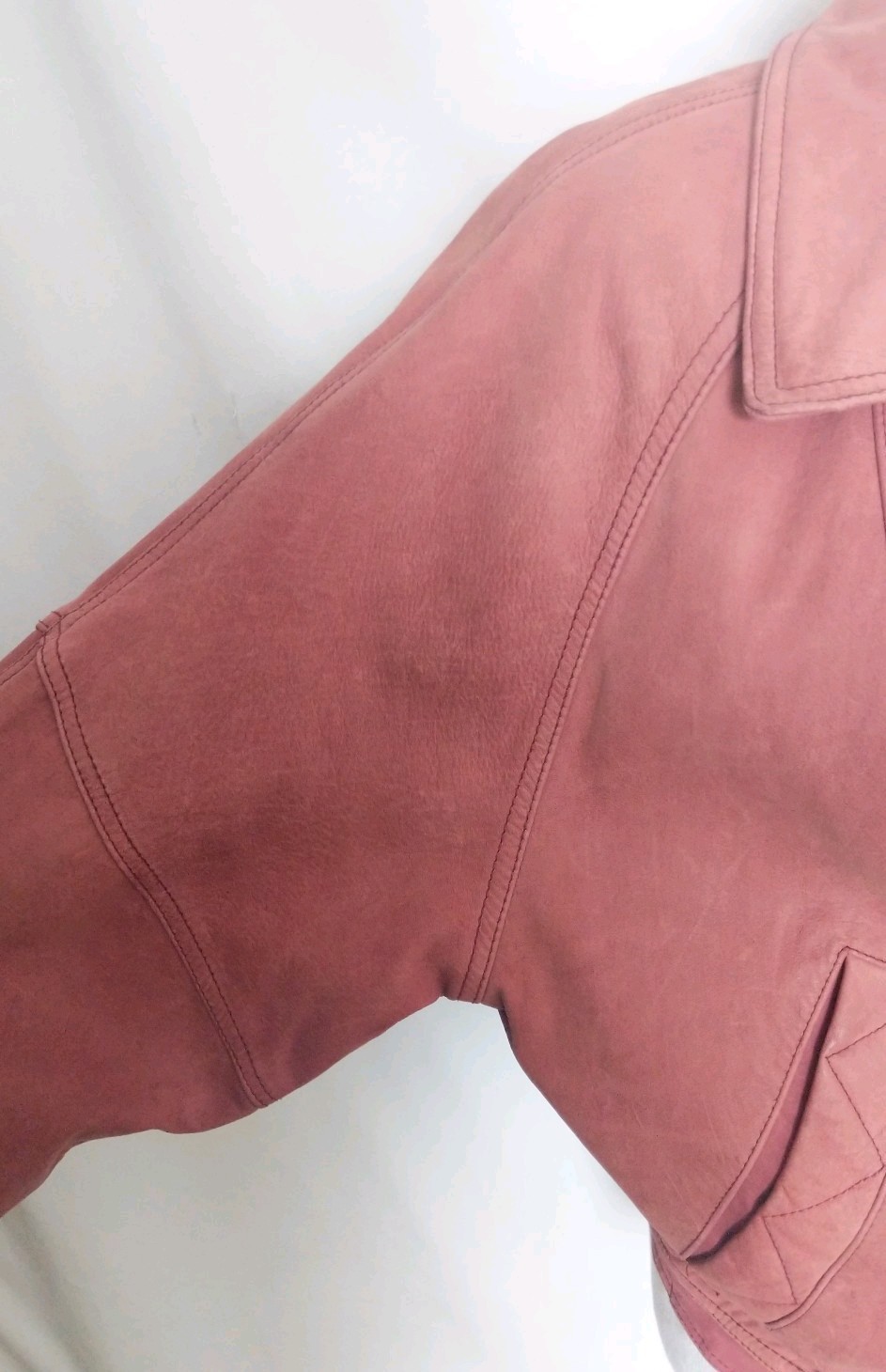 Vintage Maggie Lawrence Rose Pink Mauve Belted Leather Jacket Size Small EUC