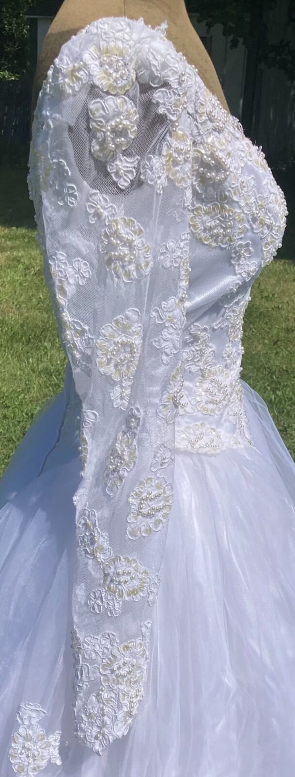 Vtg 1990s Christian Michele White Princess Wedding Ballgown 92″ Cathedral Train