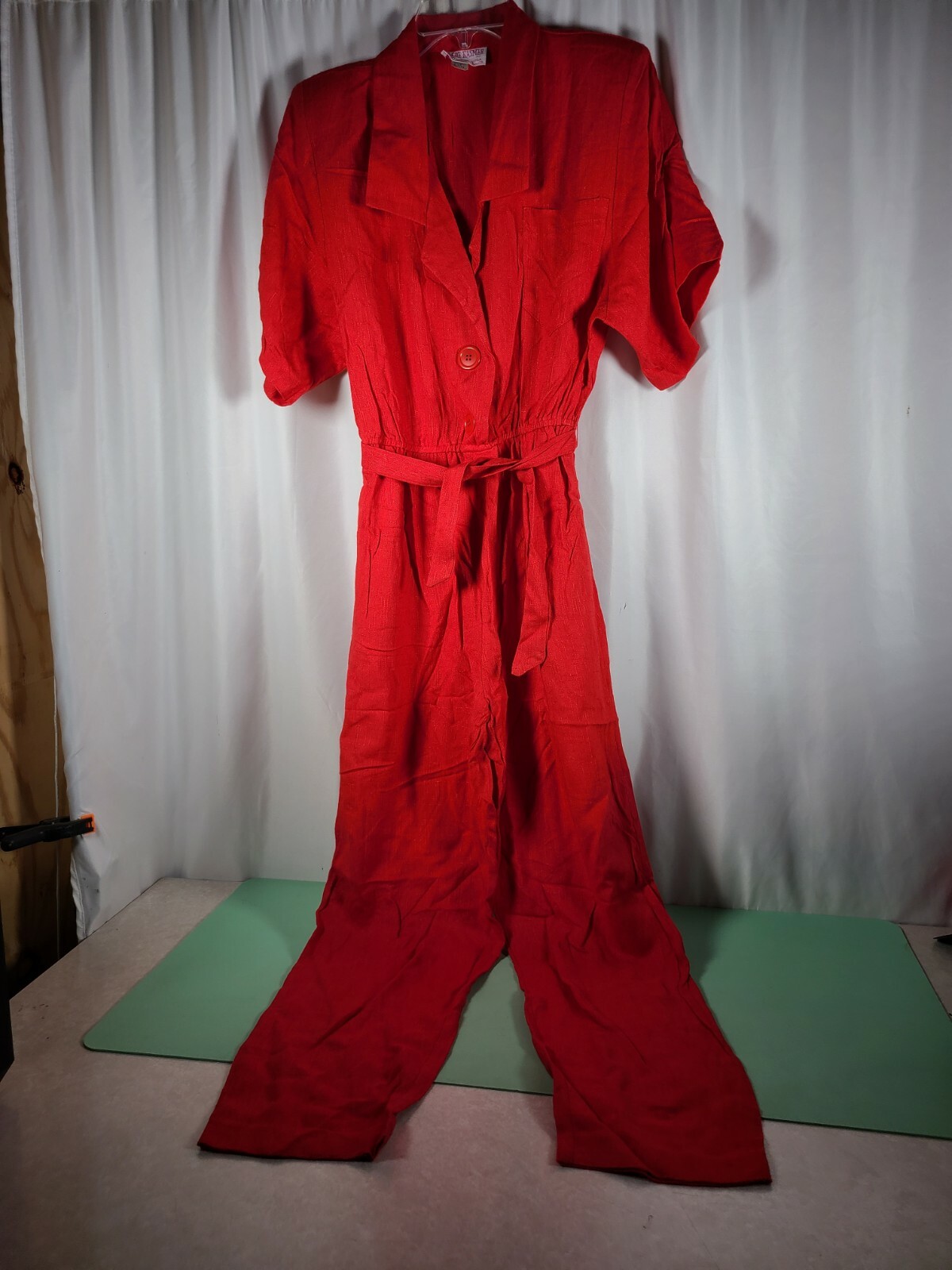 Vintage Irene Kasmer Red Short Sleeve Button Jumpsuit Pantsuit New Old Stock