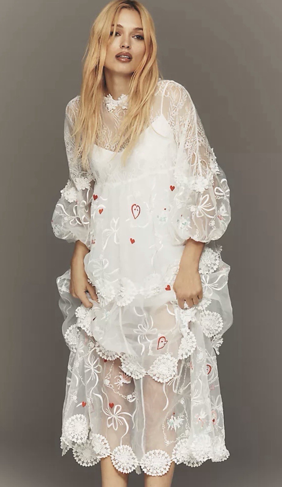 Anthropologie Maeve Sheer 3D Floral Long Sleeve V-Neck Maxi NWT Xs