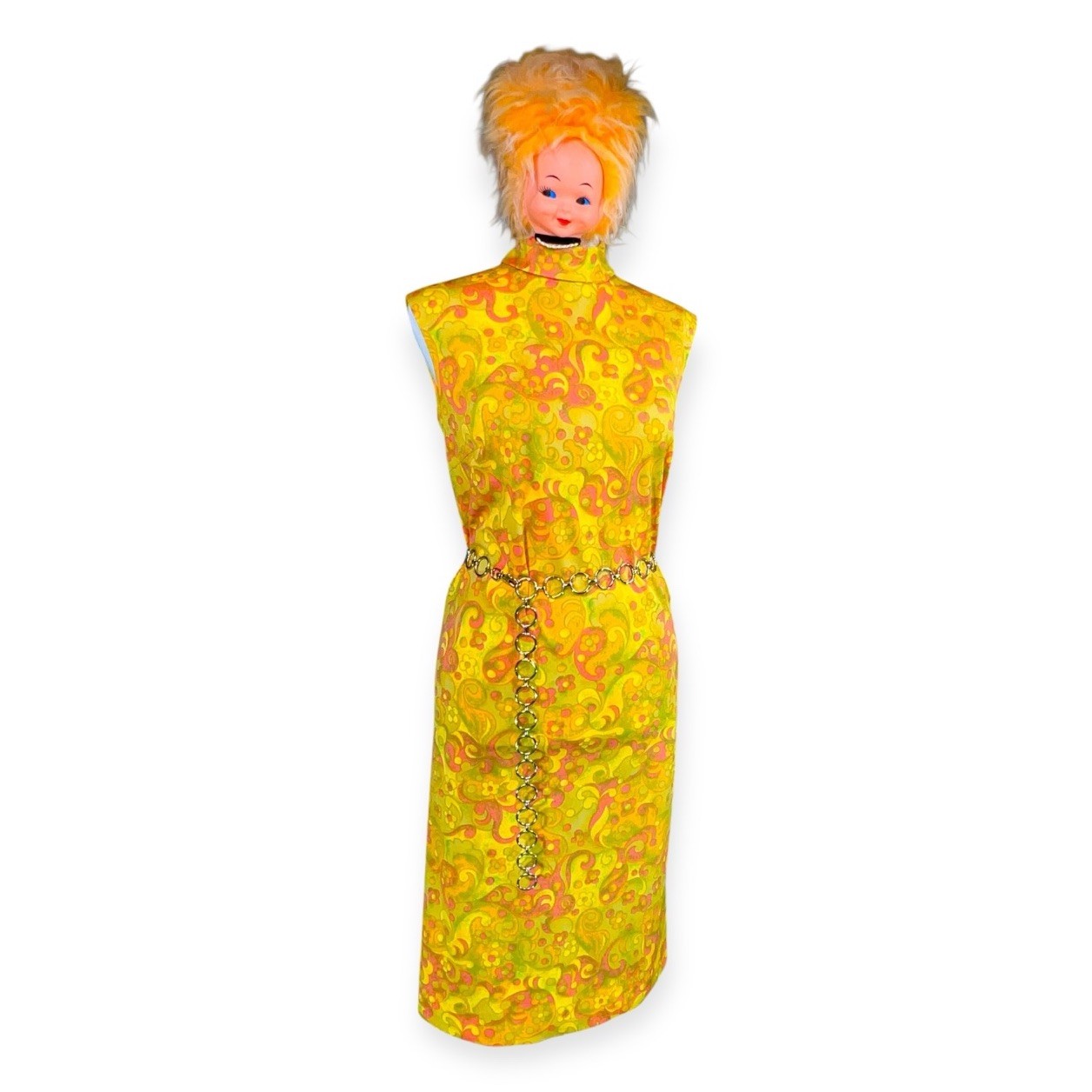 VTG 1960s TREVIRA KIO FLOWER POWER PSYCHEDELIC POLYESTER SHIFT DRESS HIPPIE MOD