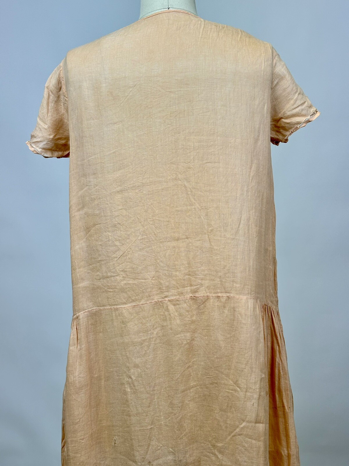Antique 1910s 1920s Light Pink Cotton Drop Waist Shift Dress Short Sleeve AS IS