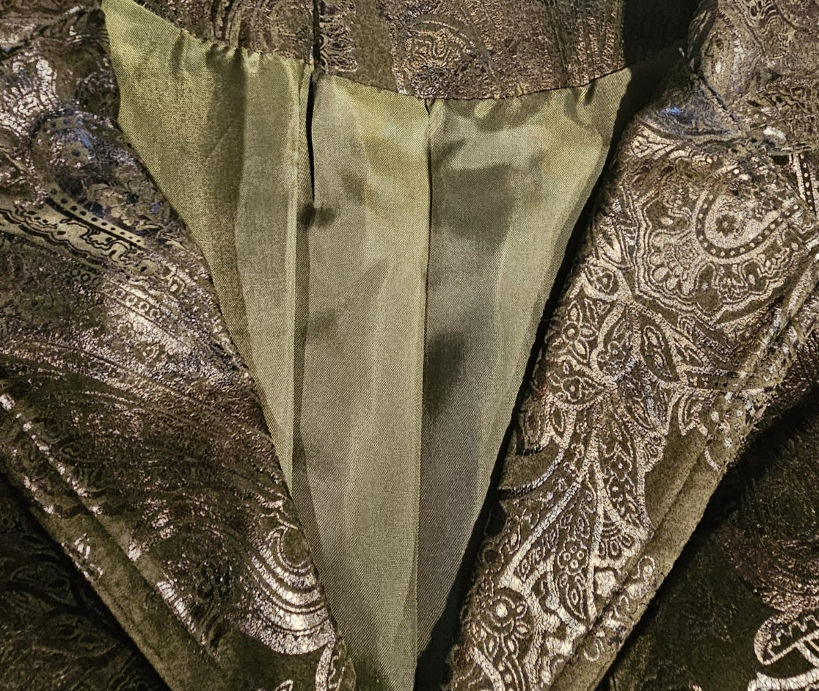 Vintage Erin London Floral Damask Metallic Black Olive Green Blazer
