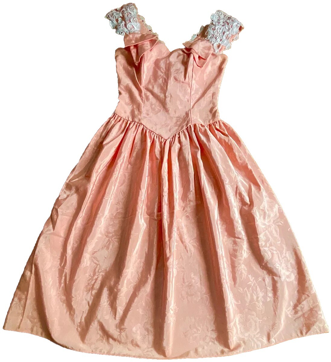 VTG “Dance Allure” Pink Organza W Lace SZ10 Stunning Dress Small Flaw See Photo