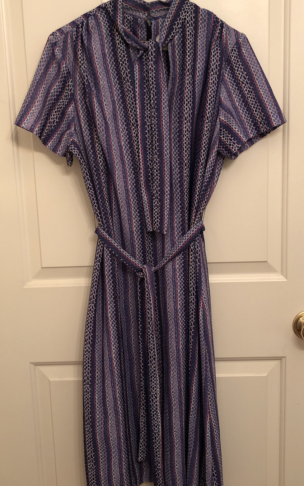 Vtg 60s 70s Blue Purple Stripe Polyester Jacket Dress CB New York