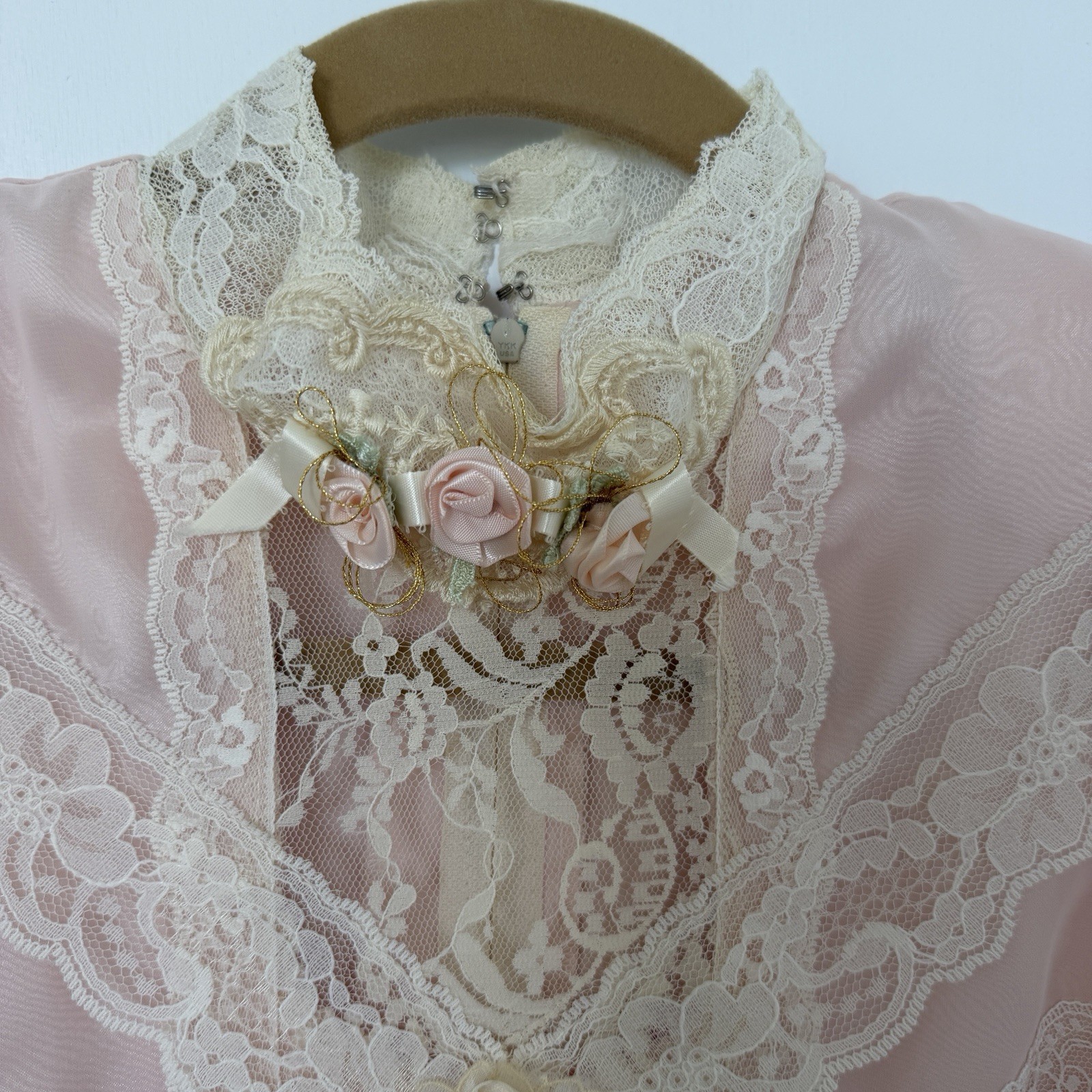Vtg 70’s Susan Lanes Country Elegance Wedding Dress Sz 10 Pink Victorian Lace