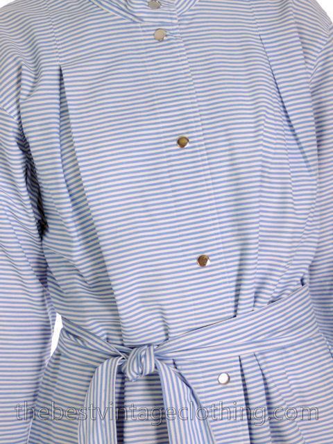 VTG 70s Vuokko Mod Shirt Dress Sky Blue White Stripe Cotton Finland M–L (S)