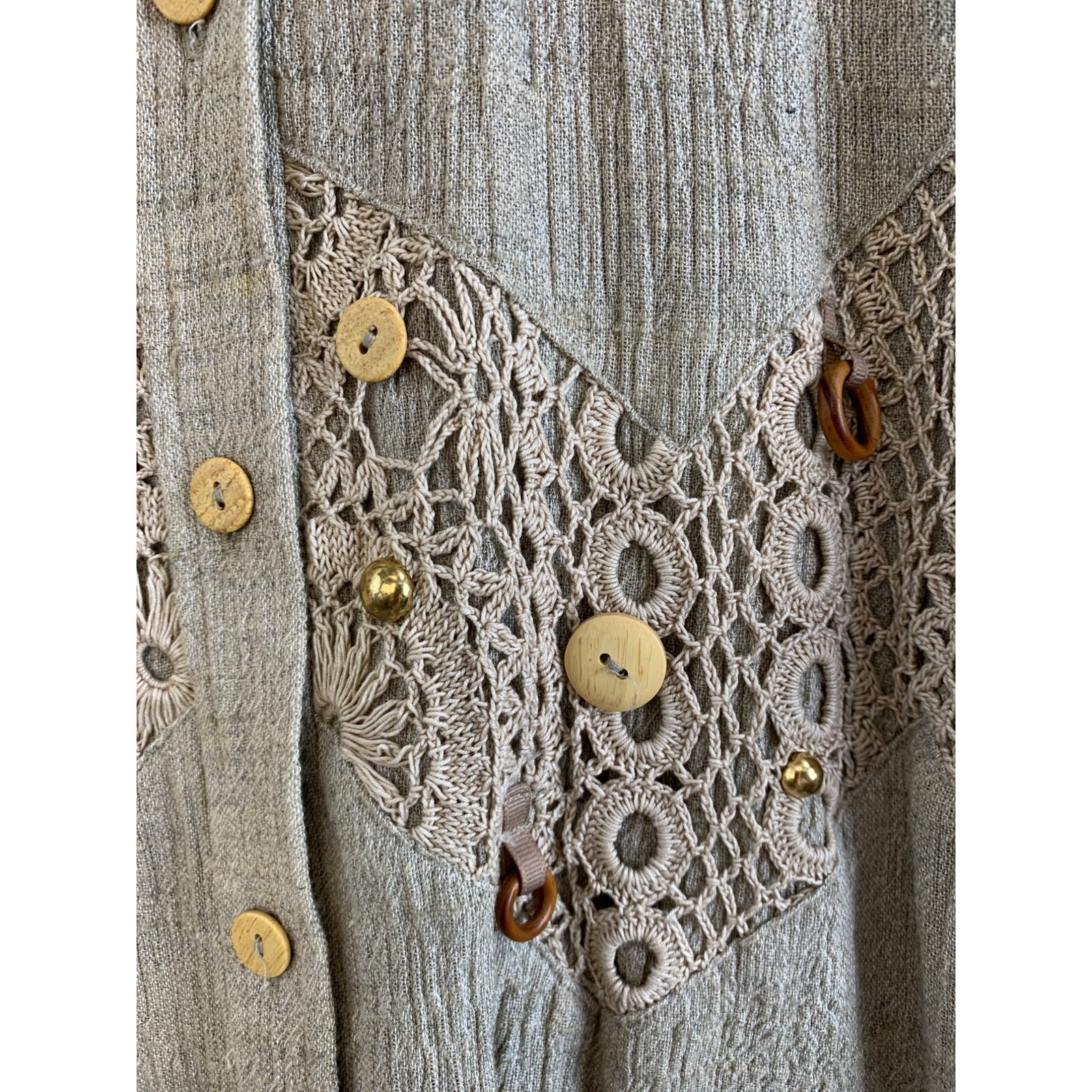 Rare Womens Lim’s VTG 3 Piece Crochet Linen Pant Suit GrannyCore M/L USA 7158