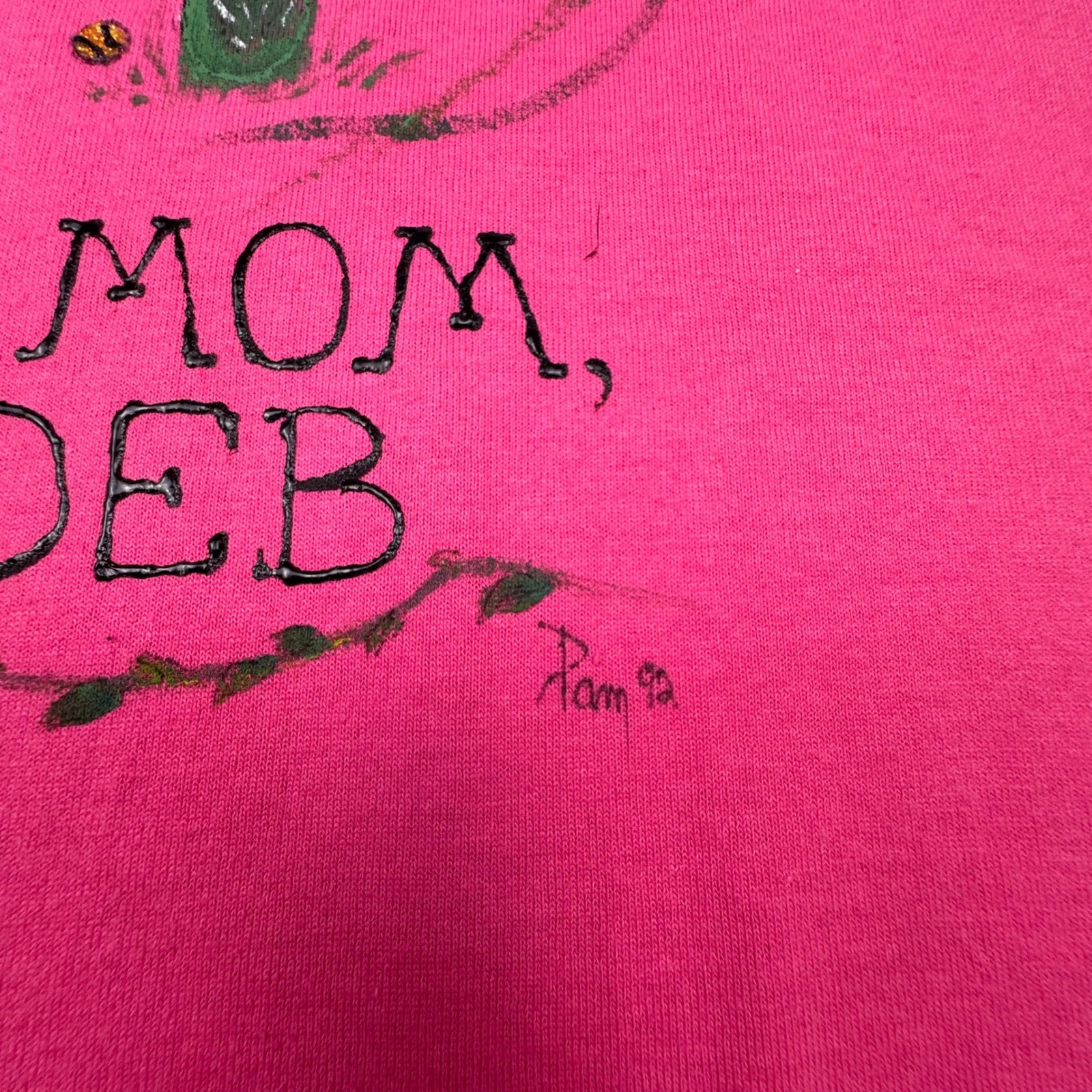 Hanes Graphic T-Shirt Womens XL Pink Excellent Vintage 90s Hand Painted Cactus
