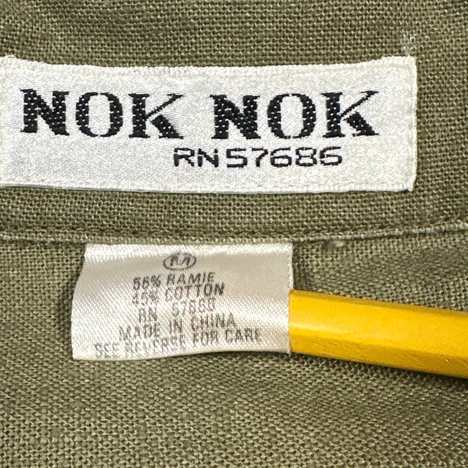 Vintage Nok Nok Dress Womens M Army Green Military Inspired Ramie Cotton Midi