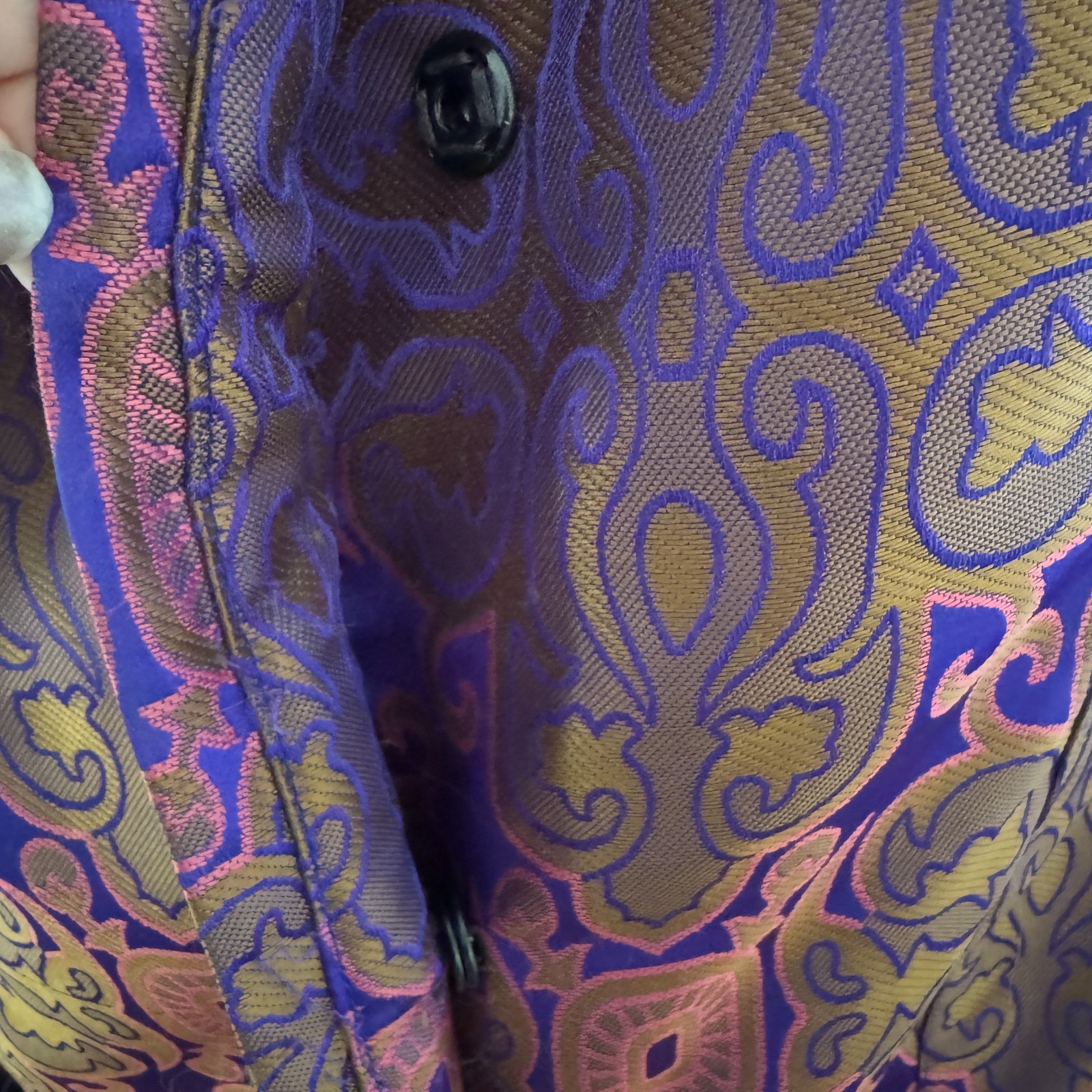 90s vtg VIVIENNE TAM Purple Gold IRIDESCENT Brocade Rave Penny Lane Fur Coat Y2K