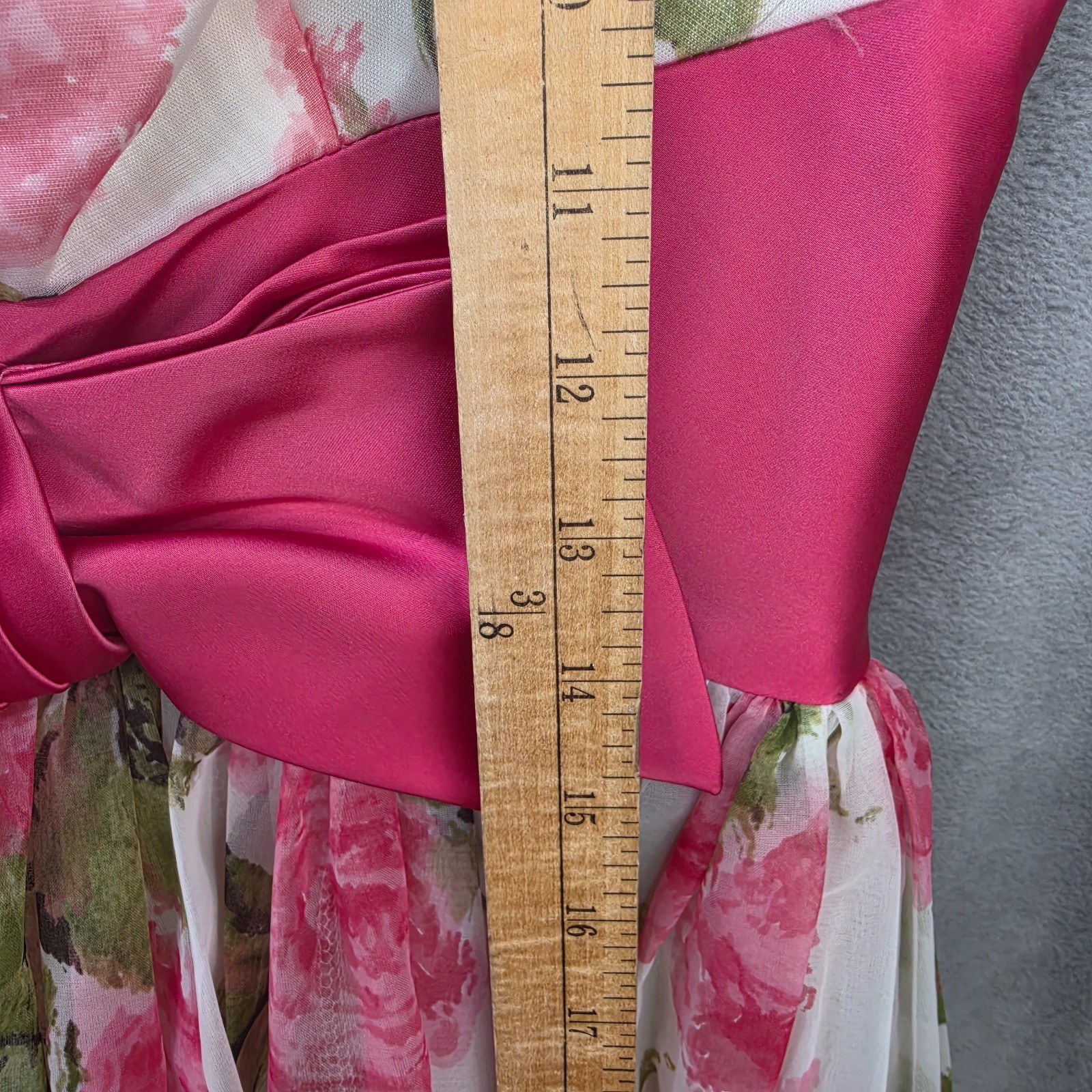 Vtg 1950-60s Floral Cocktail Party Dress Pink Bow Fit Flare Womens Small Costume