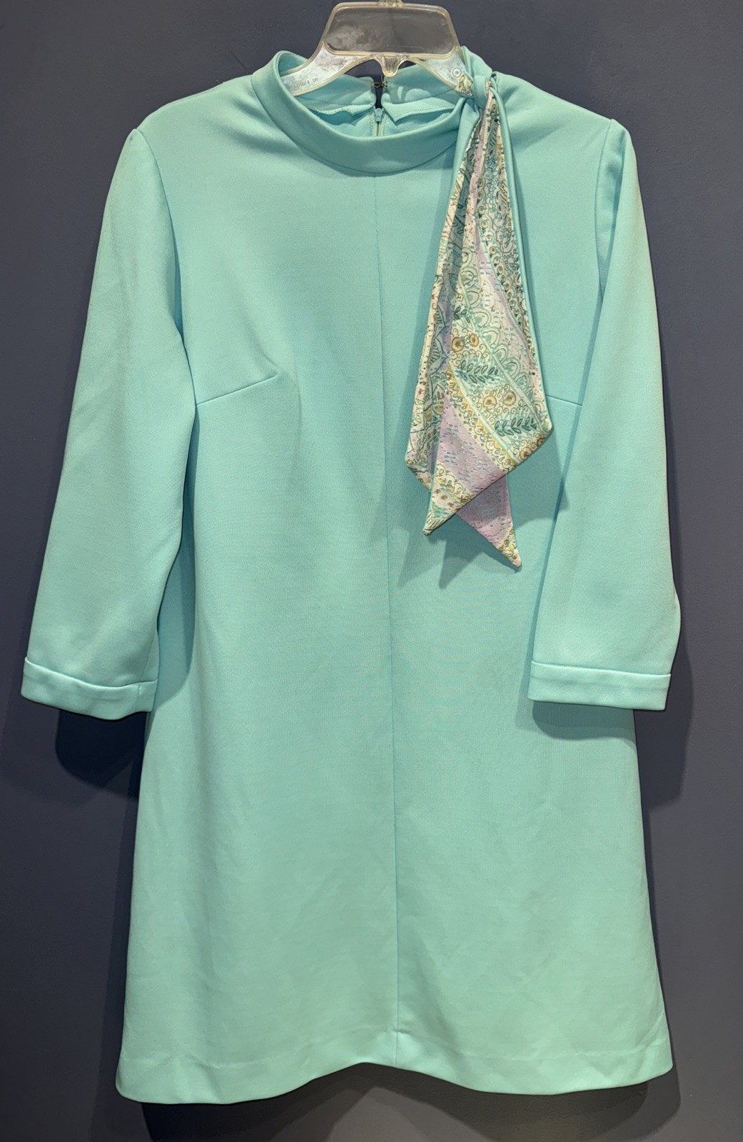 Womens Large Xl Polyester Day Dress 1950’s Leslie Pomer Blue Scarf Ismarelda Zip
