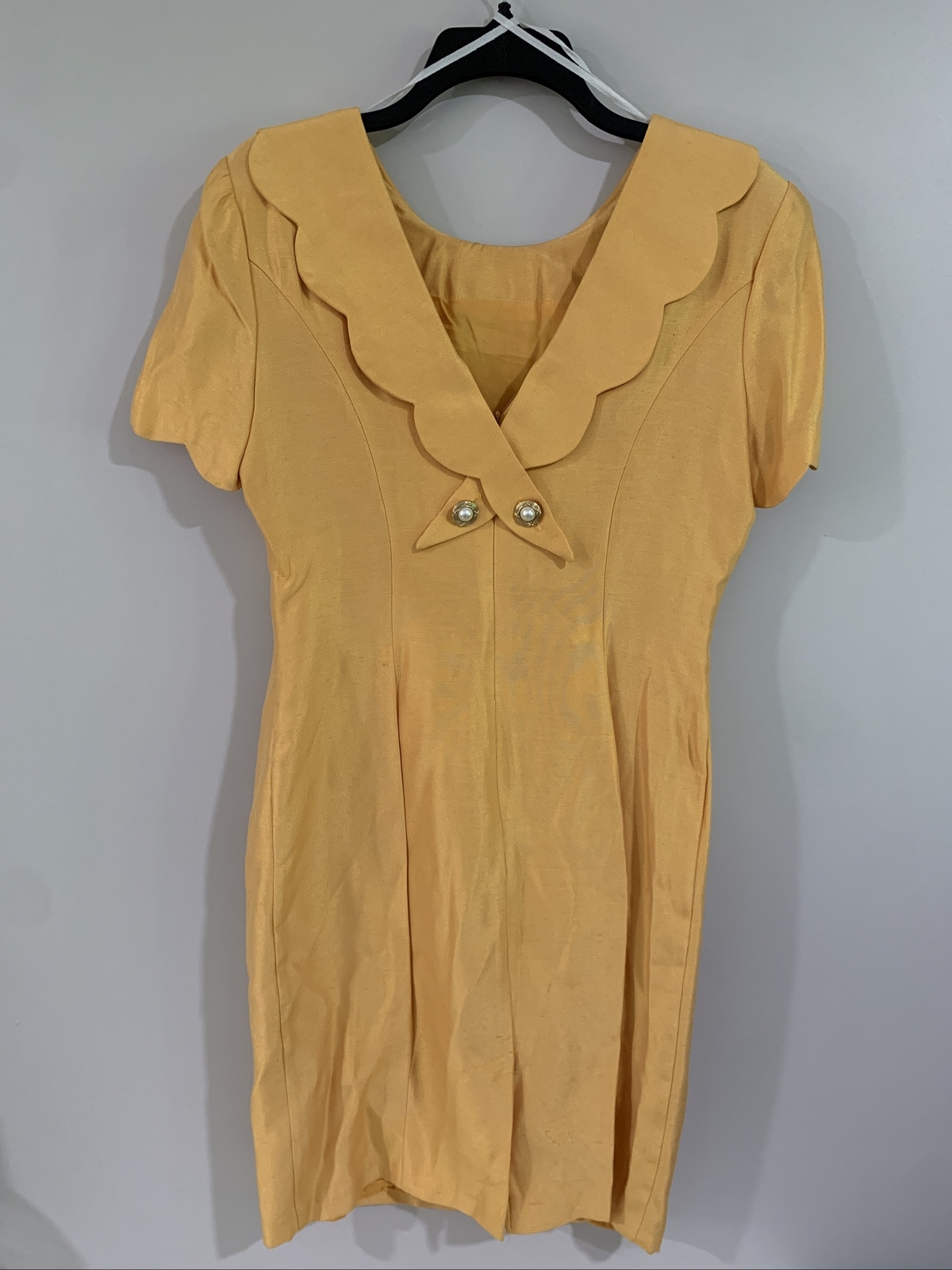 Vintage 80’s Scalloped Collar Yellow Dress Misty Lane Womens sz 8 Cottagecore