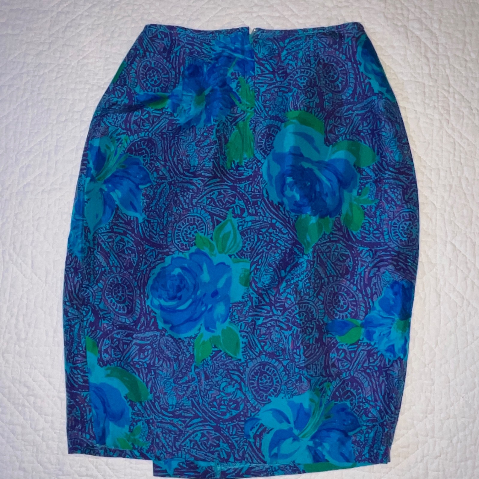 Vintage 90s Womens skirt size 2 XS silk wrap sexy secretary turquoise purple