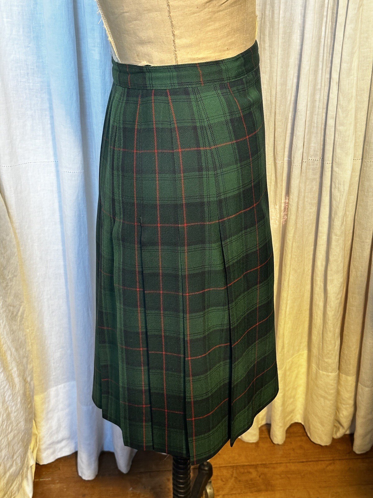 Vintage Florence Walsh Green Blue Red Plaid Kilt Skirt Sz XS Pre-owned
