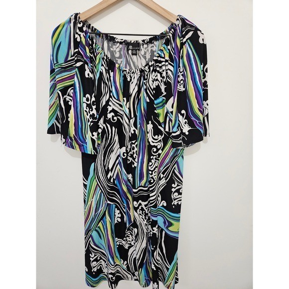 AB Studio Women Psychedelic Swirl Scroll Print Flutter Sleeve Mini Dress XL