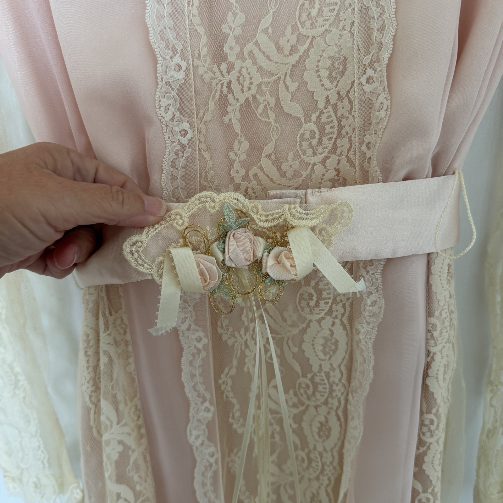 Vtg 70’s Susan Lanes Country Elegance Wedding Dress Sz 10 Pink Victorian Lace