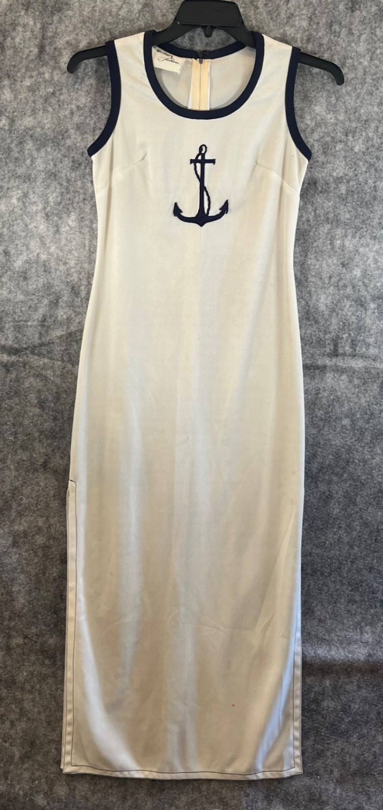 Vtg Westbury Fashions Dress Zip Up Polyester Modest Retro Scoop Neck Anchor