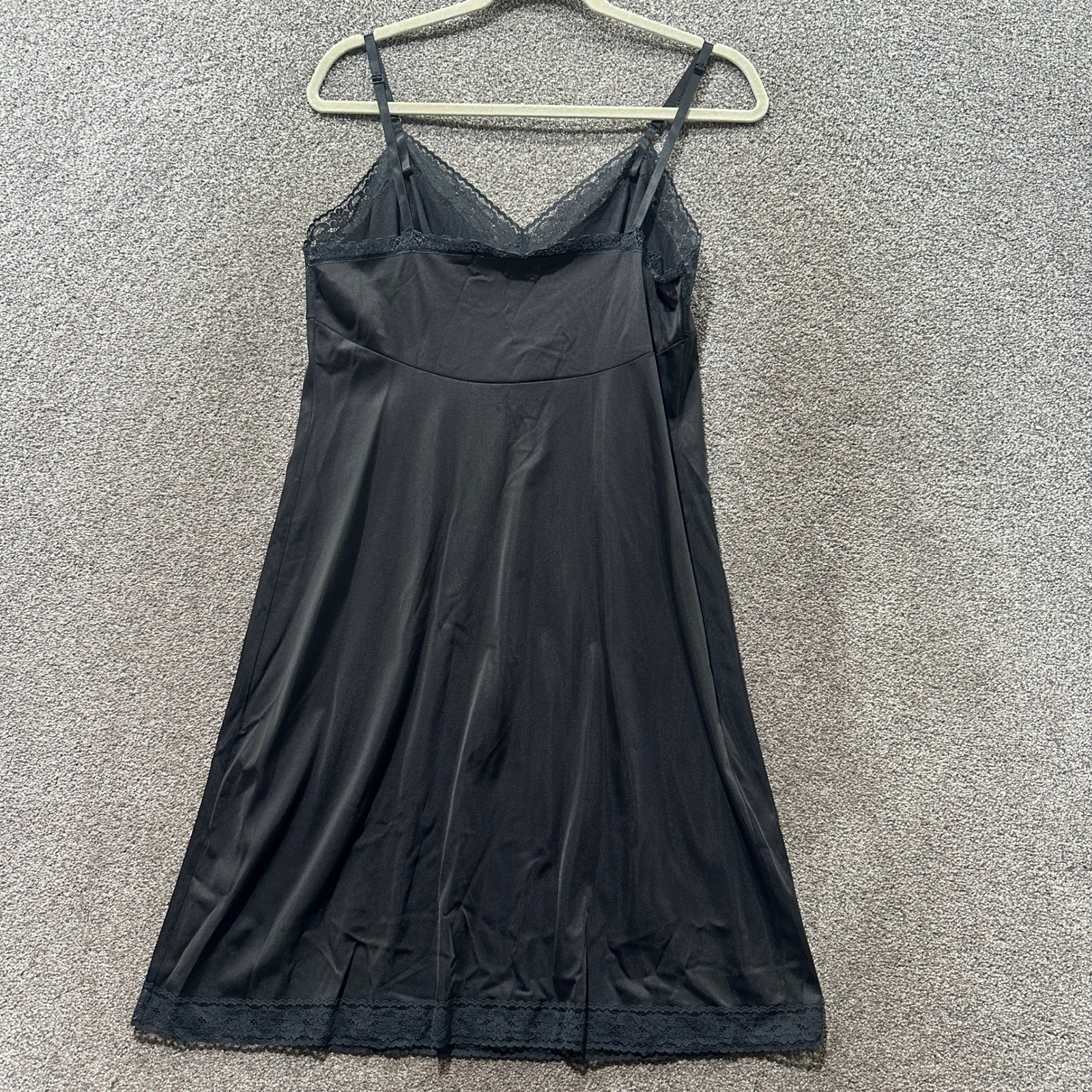 Vintage Vanity Fair Black Lace Trim Full Slip Dress Nylon USA Made Size 38