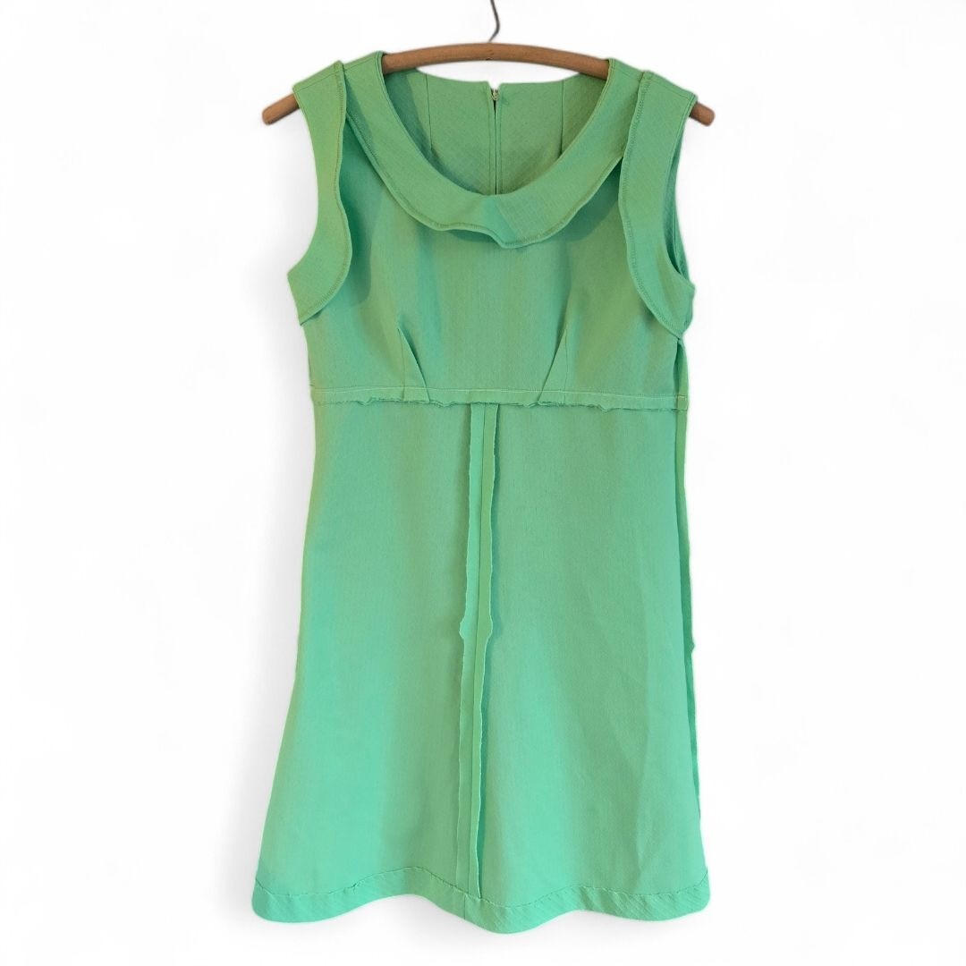 Vintage 1960s 1970s Handmade Green A-Line Dress Sleeveless Textured Fabric