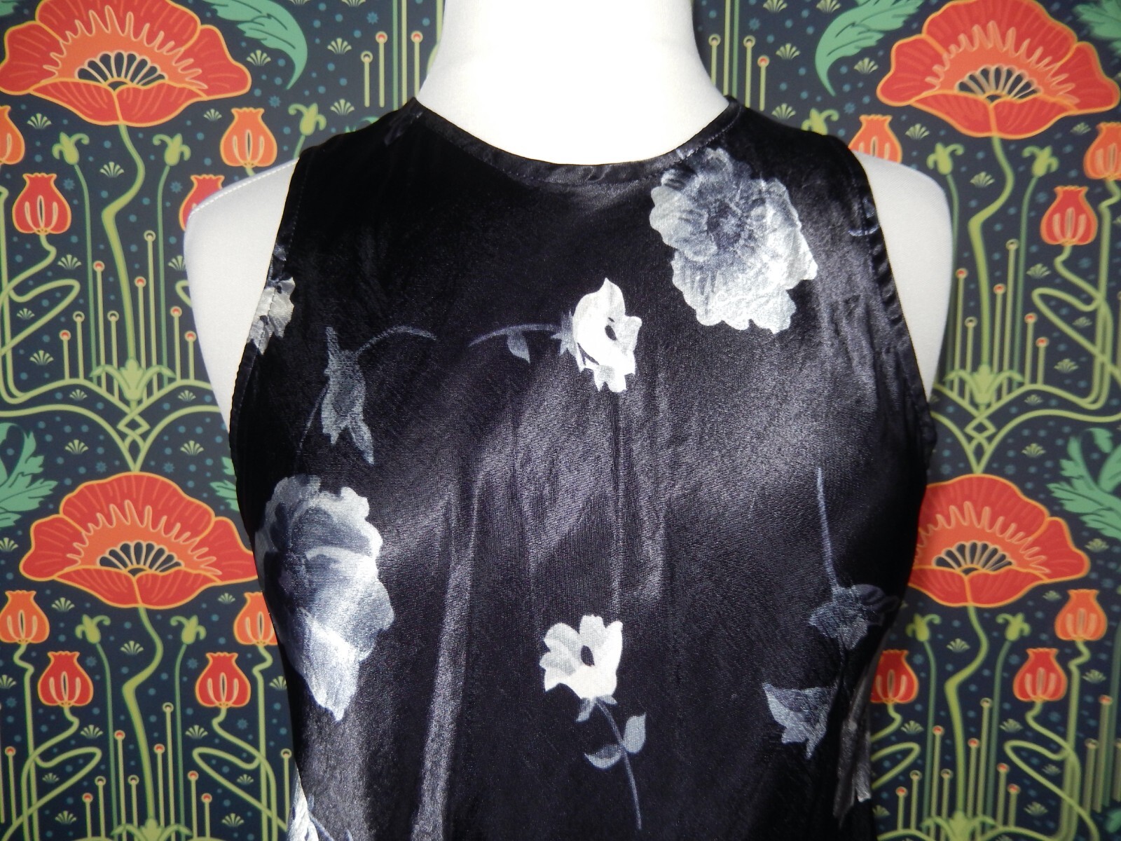 Vintage 90’s Y2K Navy Blue Floral Grunge Satin Mini Sleeveless Slip Dress