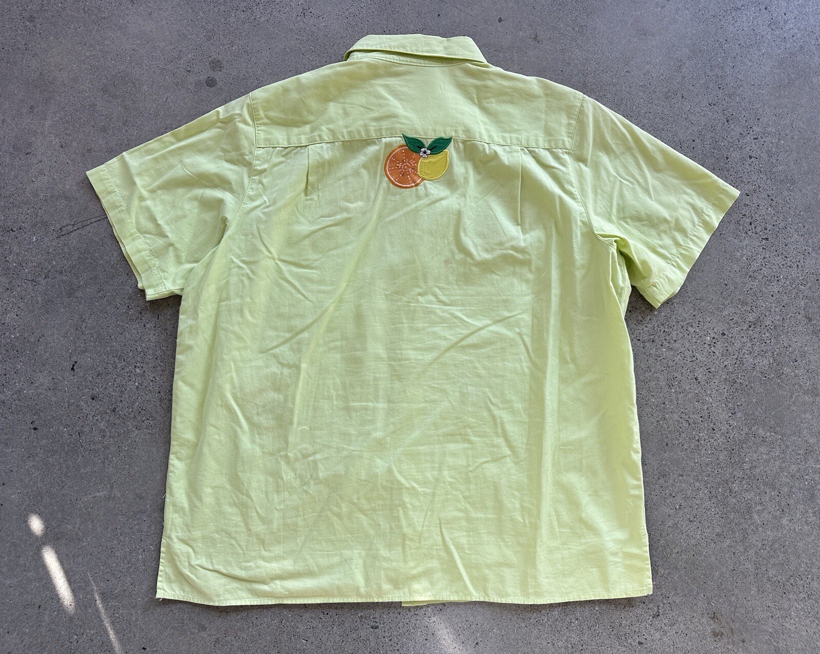 Vintage The Quaker Factory Yellow Cotton Embroidered Lemon Lime Orange Shirt 1X