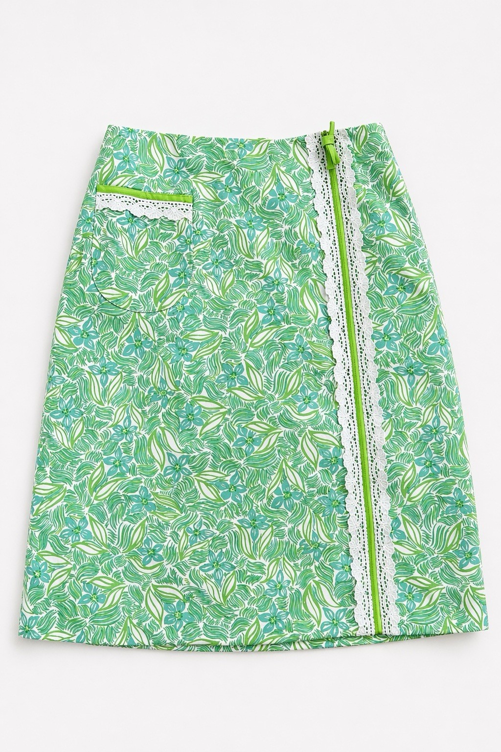Vintage „The Lilly” Lilly Pulitzer A-Line Skirt Lace Detail Blue & Green