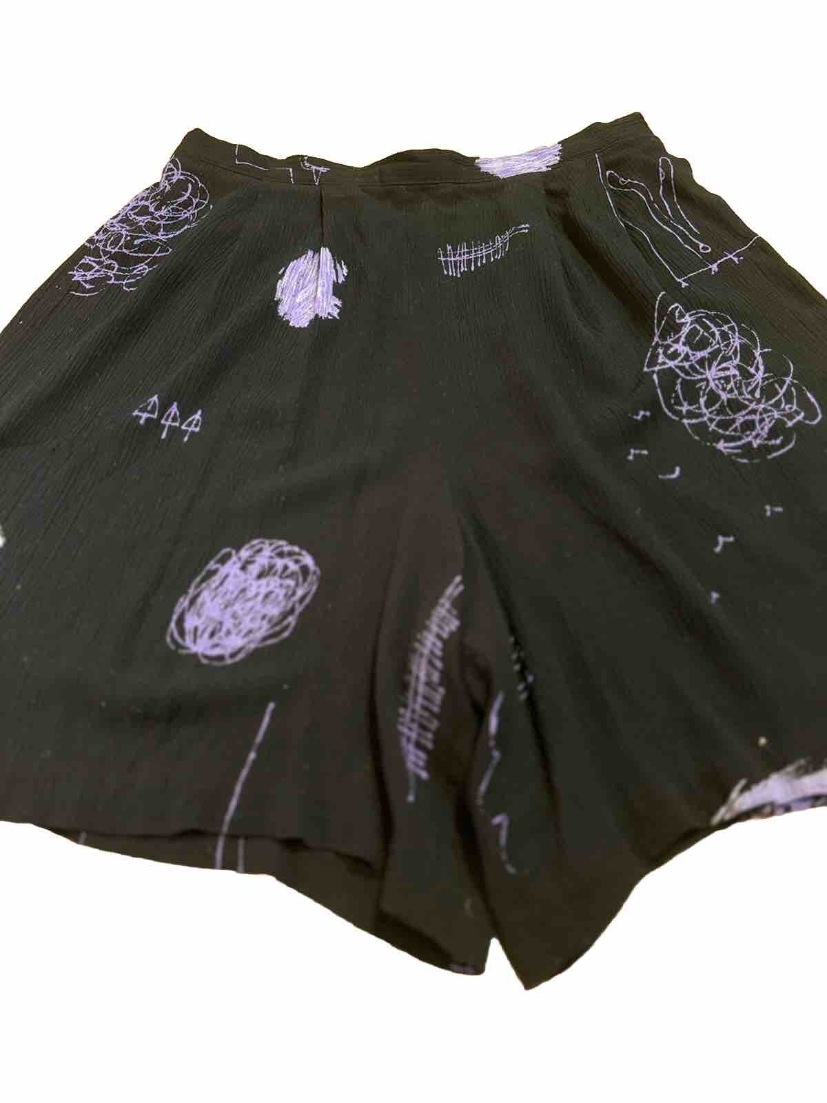 Sharon Anthoney Vintage Rayon Shorts 80s Line Work Design- Elastic- Art Print