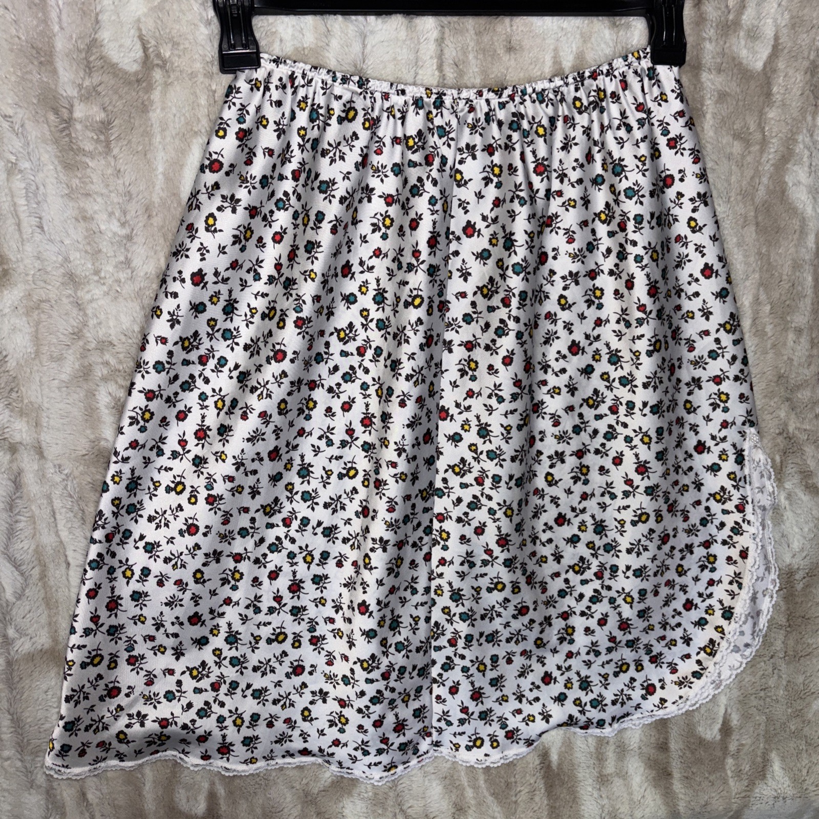 Warners Perfect Fit Half Slip Elastic Waist Satin Slit Lace Floral Vintage XL