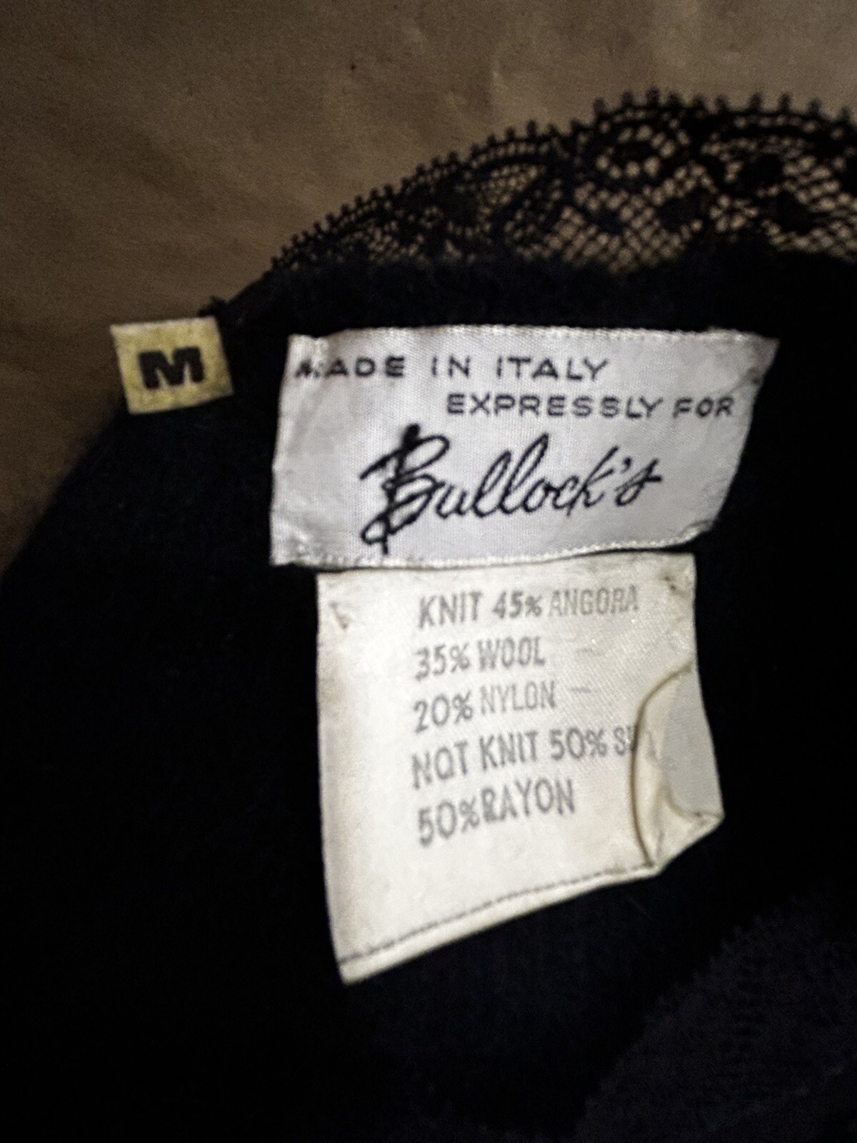 Vintage Black Sweater Size M Italy For Bullock’s Angora/ Wool Polka Dot Sleeves