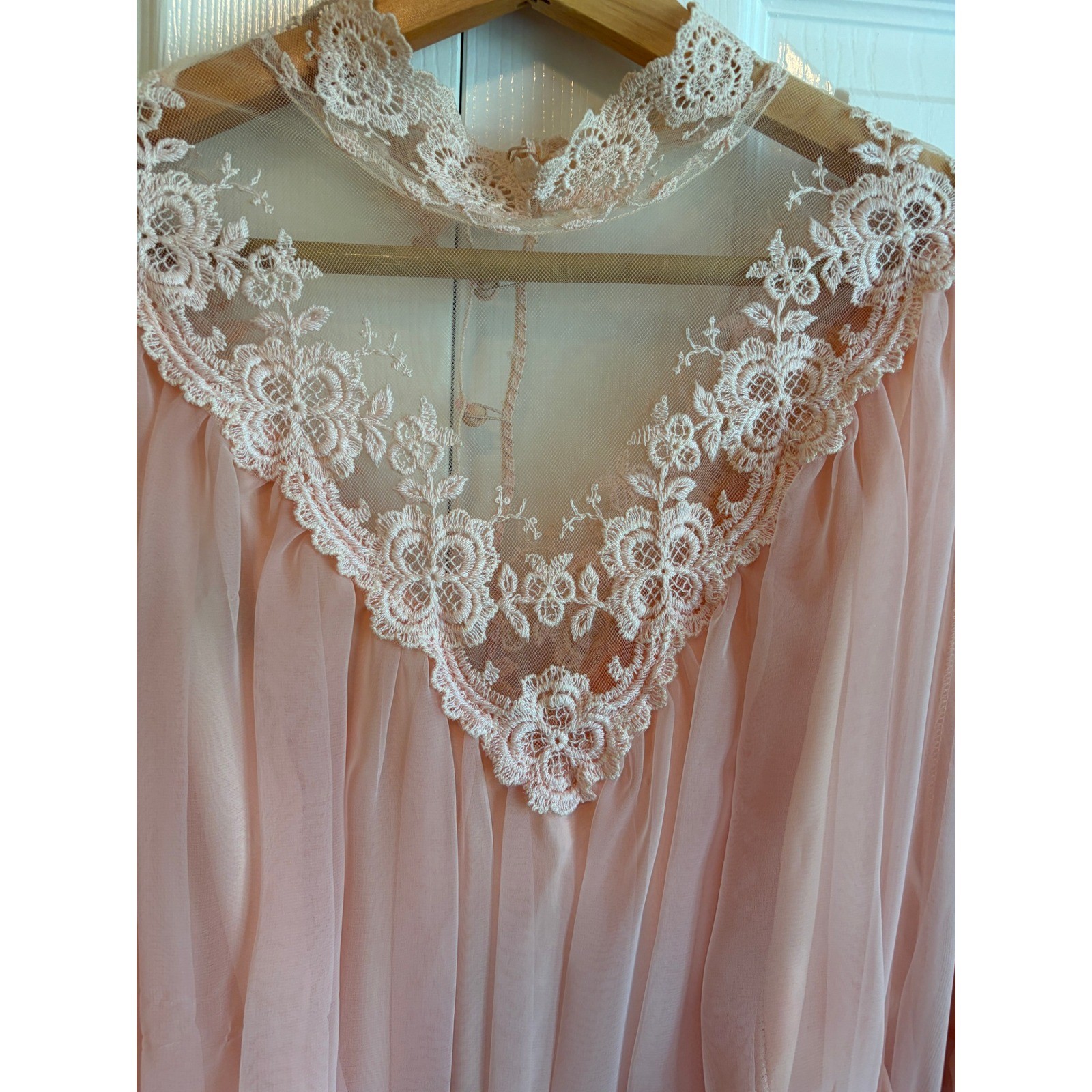 Vintage Joed Sophisticates 70s Peach Victorian Lace Chiffon Midi Dress Size 16