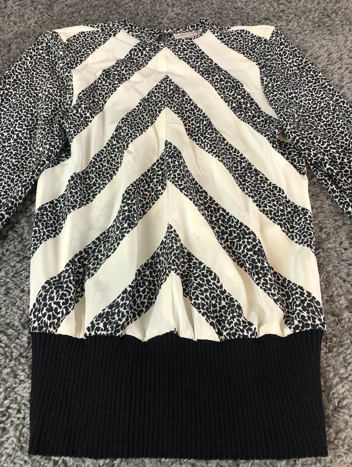 Vintage Anthony Sicari Top Womens 12 Animal Print Elastic Hem Shoulder Pads