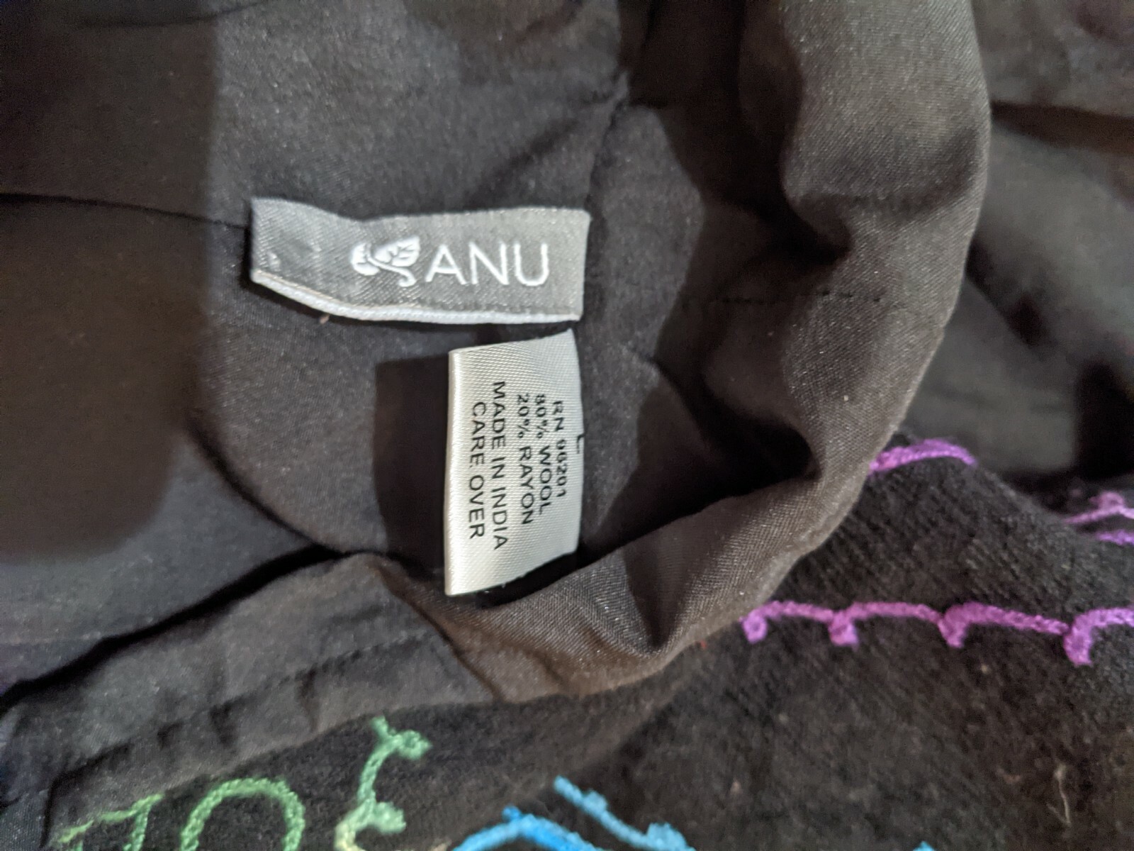 VTG Anu Wearable Art Embroidered Patchwork Tapestry Open Front Jacket Sz Large L