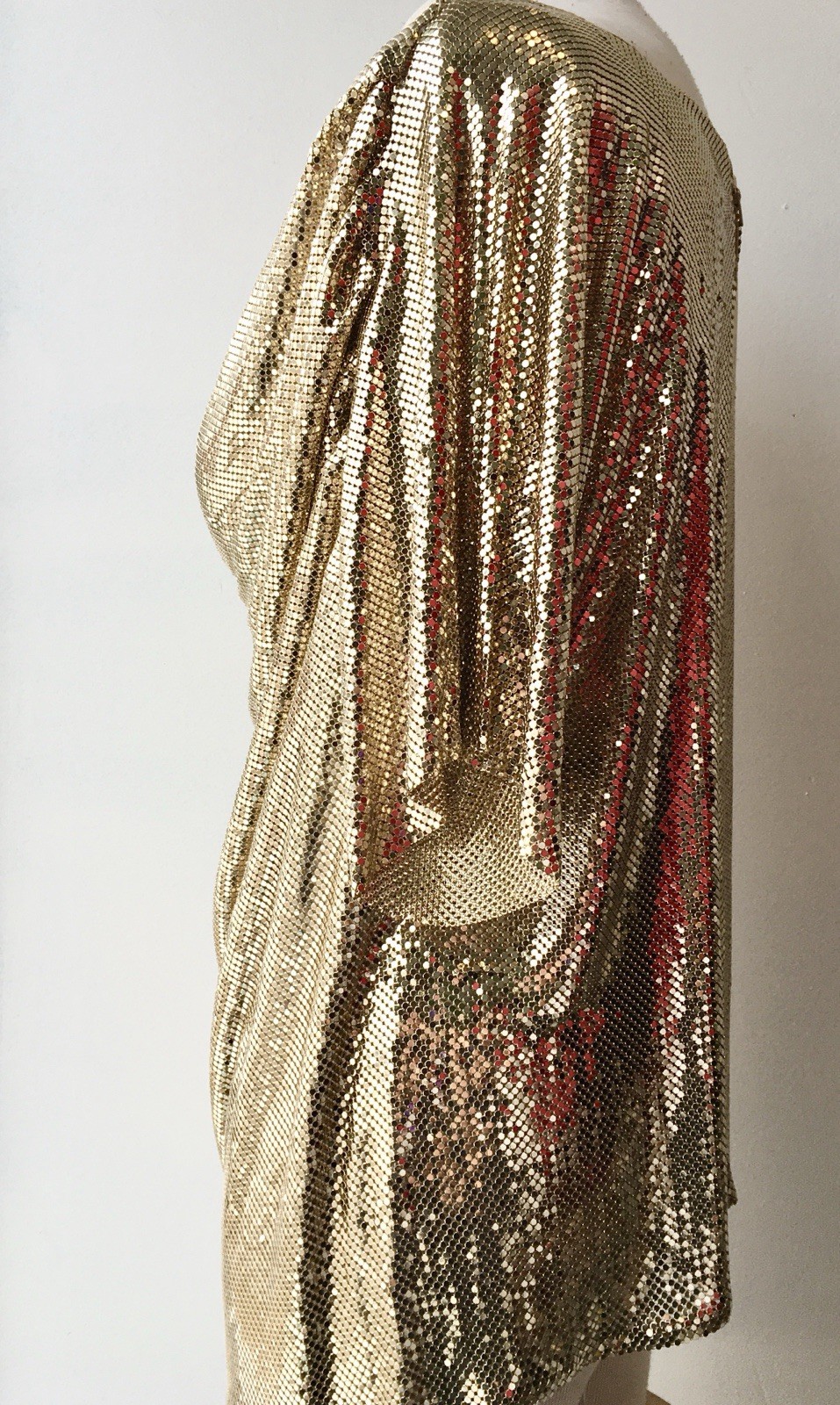 Vtg Whiting Davis Liquid Gold Metal Mesh Chain Mail Draped Front Top 70s Disco M