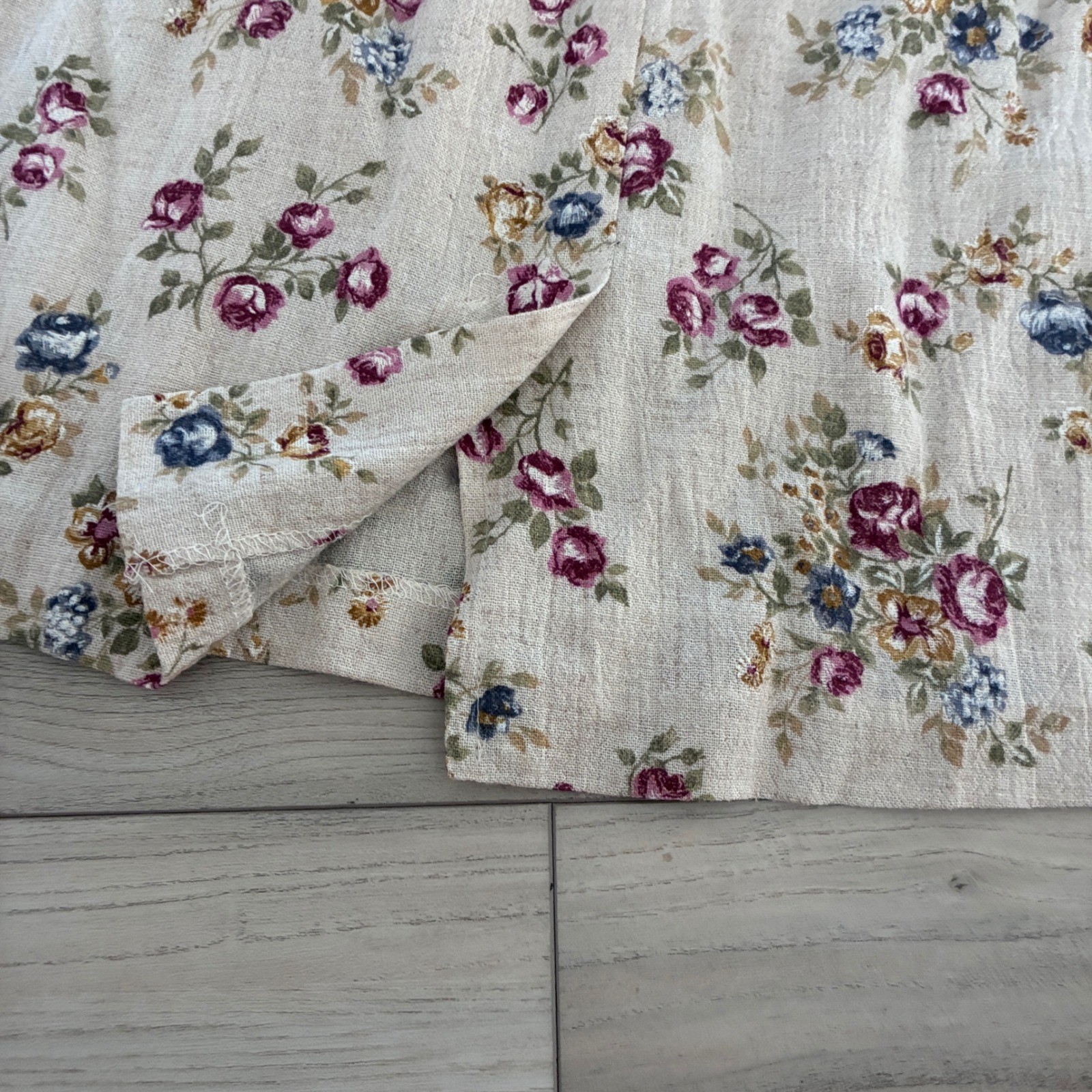 New Vintage Star City Floral Rayon Flax Skirt Cream Burgundy Blue Y2K Size 9 NWT