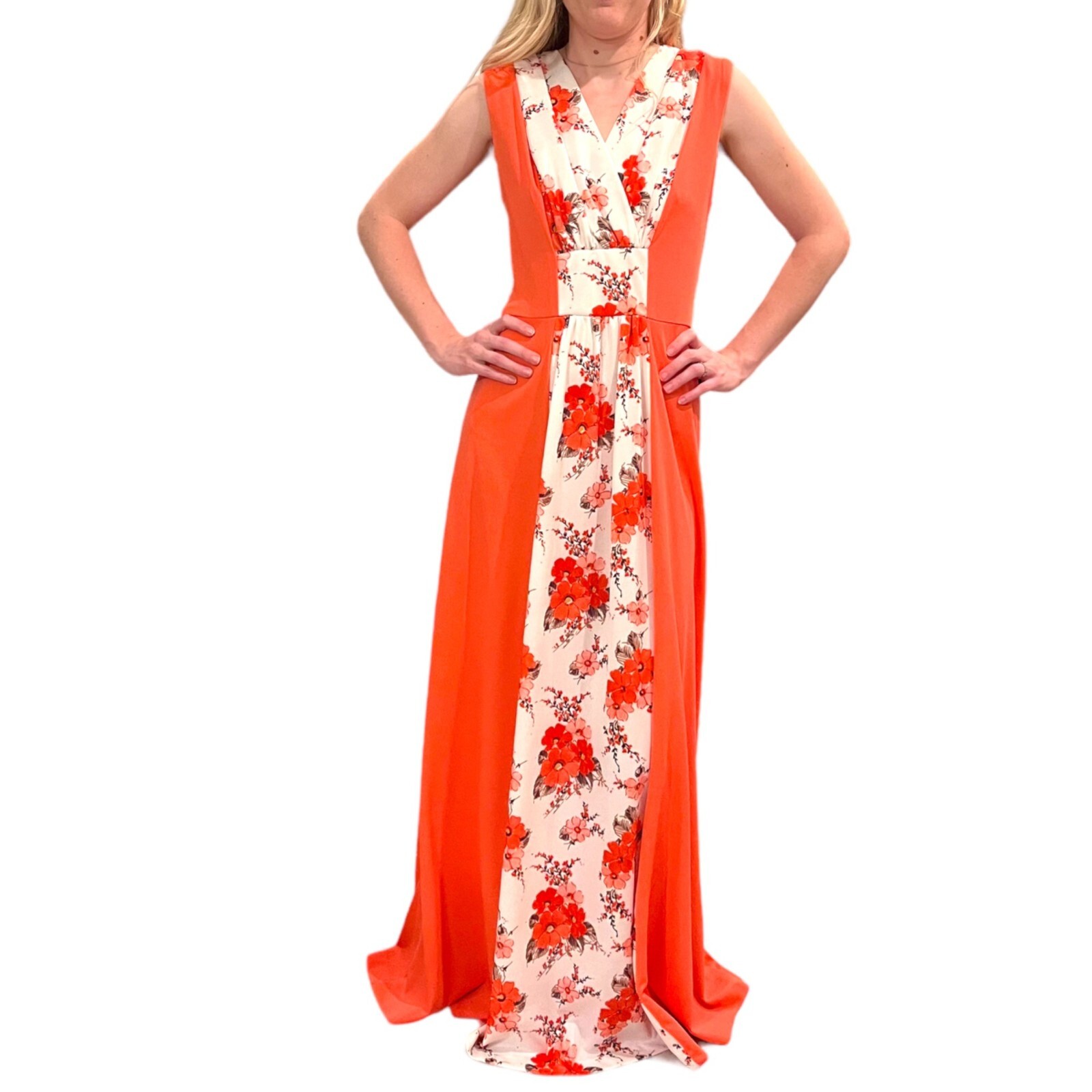 Vintage MCM Retro Maxi Sleeveless Dress Floral Size MED Evening Party Casual