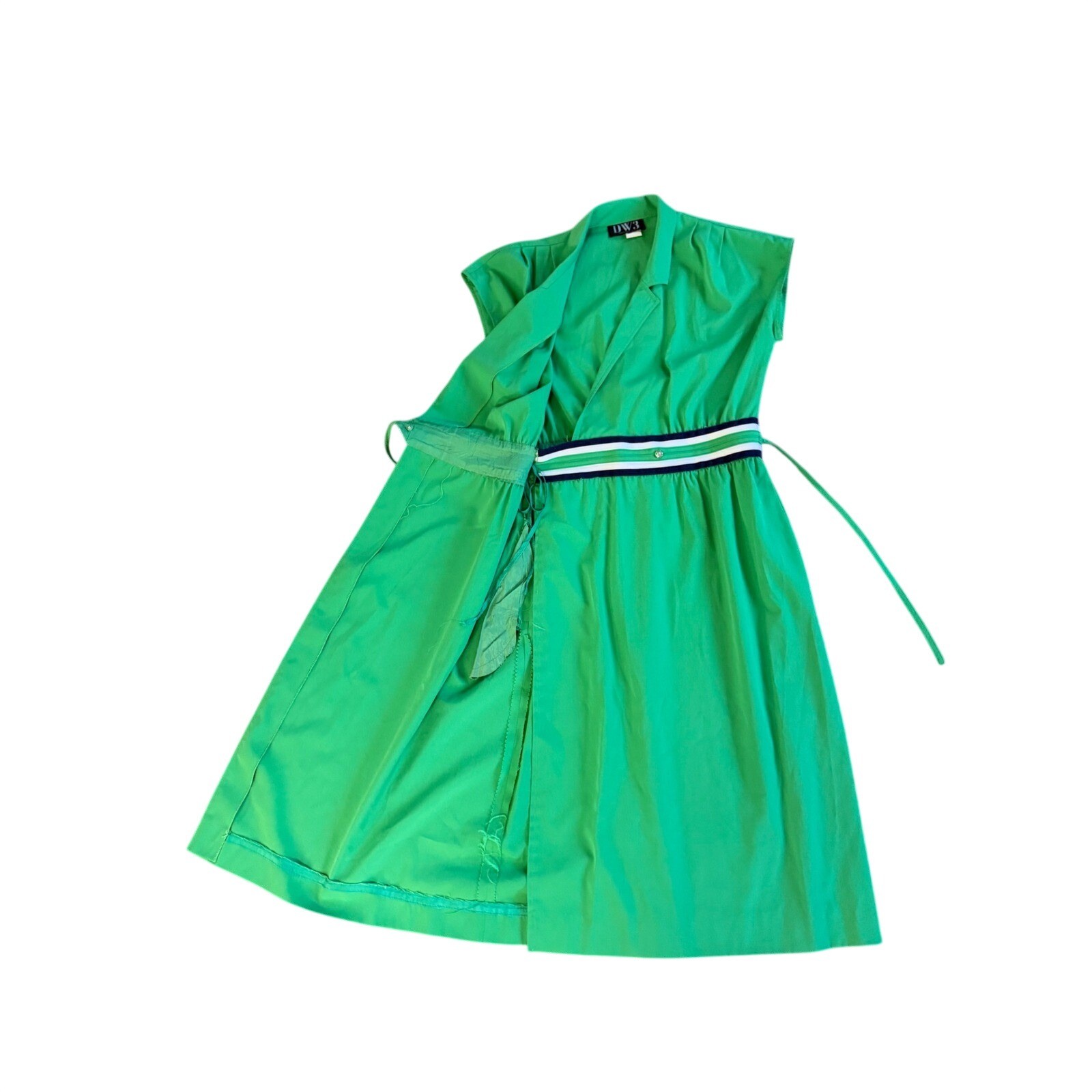 Vintage DW3 Fashions Wrap Dress Women Large Kelly Green Striped Waist ILGWU USA