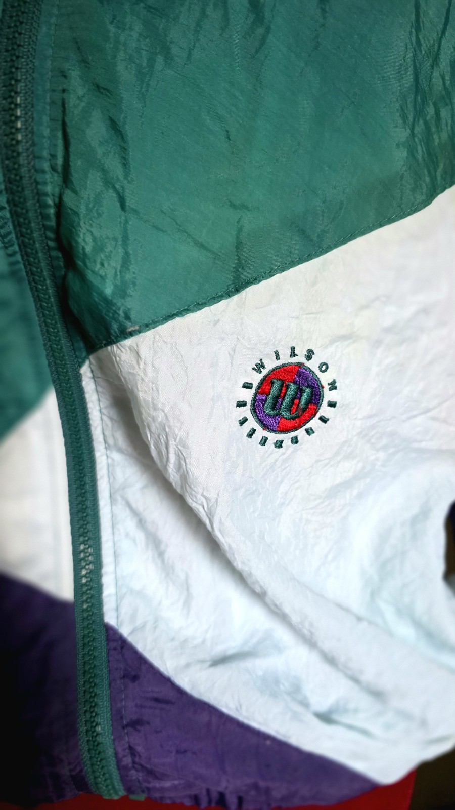 VTG Wilson 80’s Color Block Track Windbreaker Jacket SZ SM Purple Green White 🎾