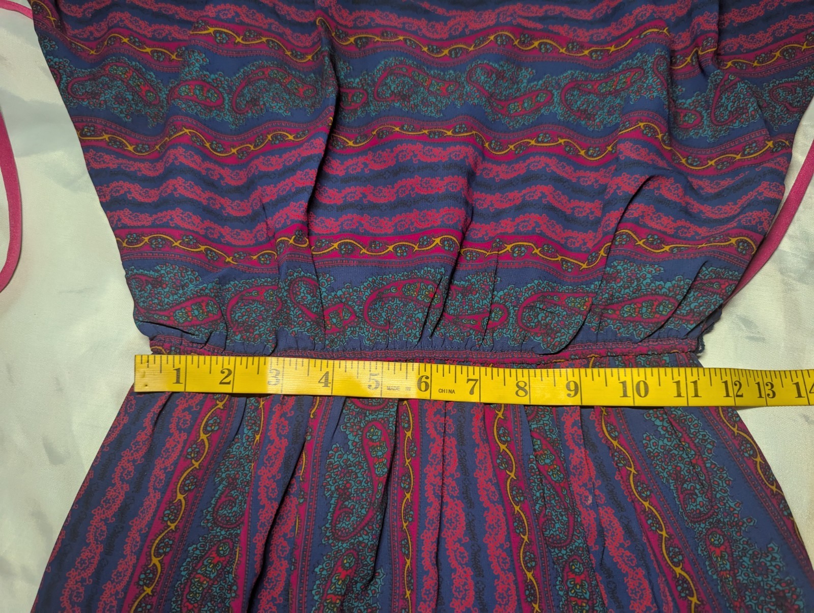 PELLINI By VON BRAMLETT Navy Blue Hot Pink SECRETARY Dress PAISLEY Vintage 80’s