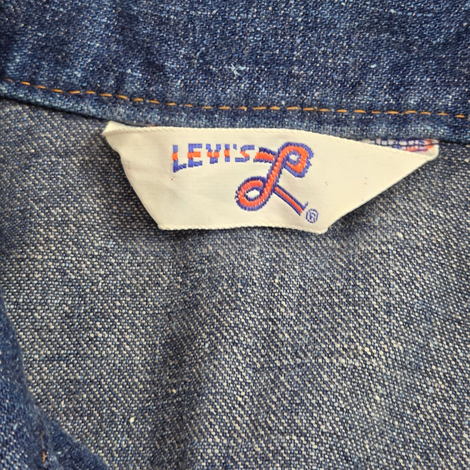 Vintage 70s Levis Denim Chore Shirt Jacket Womens M Blue Orange Tab Western USA